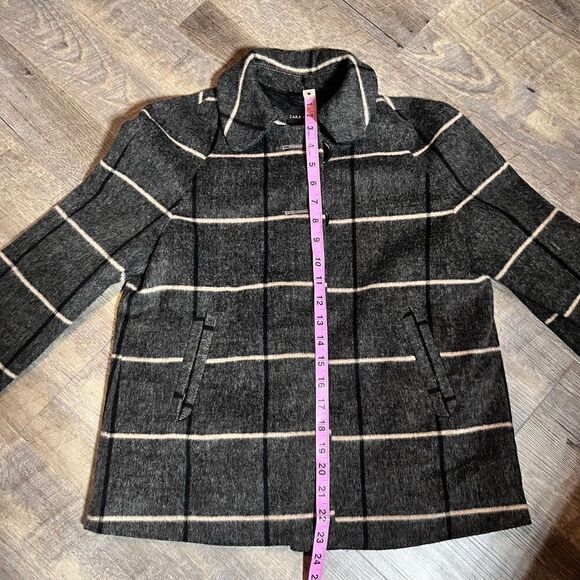 Zara Basic Wool Blend Plaid Pea Coat Size XS - Picture 8 of 11